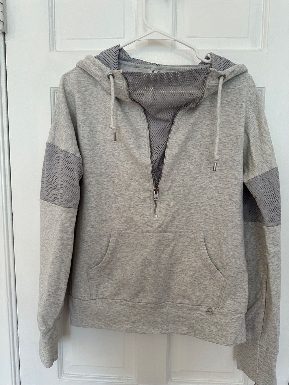 Lorna Jane Light Gray Mesh-Trim Pullover